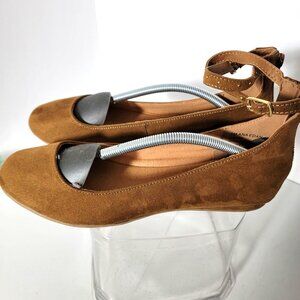 A.N.A. Womens Flats Size 9M Round Toe Ankle Straps EDAN Faux Leather Suede Tan